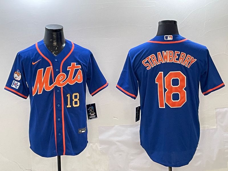 Men New York Mets #18 Strawberry Blue Game 2025 Nike MLB Jersey style 3